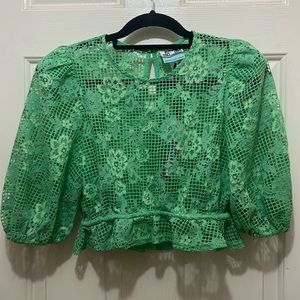 Bright Green Crochet Lace Crop Top with Ruffle Hem